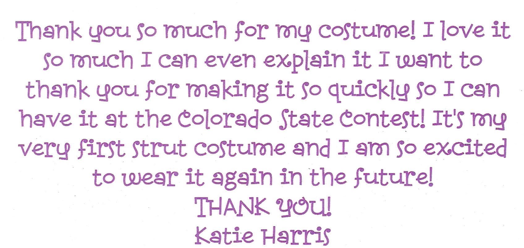 Katie's thanks note